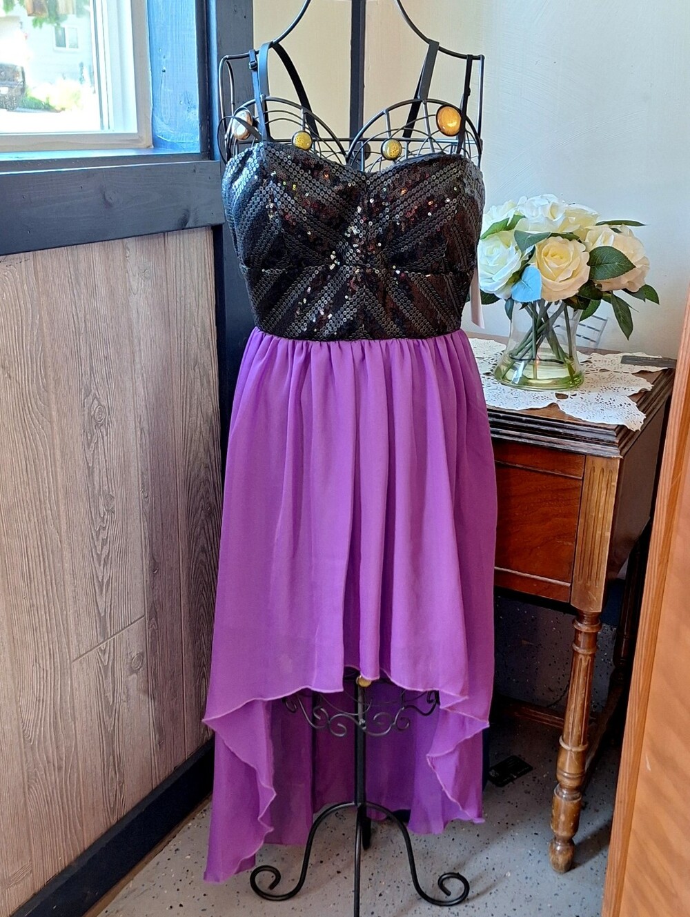 Trixxi Sequin Bust Purple High-Low Party Dress, Small, Style#29014147PI,NWT